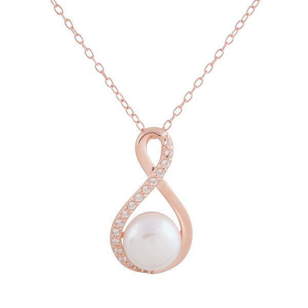 Sterling Silver Rose gold plated Infinity Pendant with Pearl - Click Image to Close